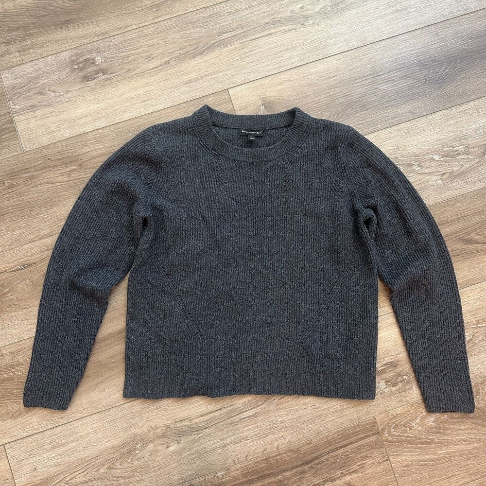 Ribbed Knit Crewneck Pullover Sweater Charcoal Grey Charcoal Cotton Blend Size L